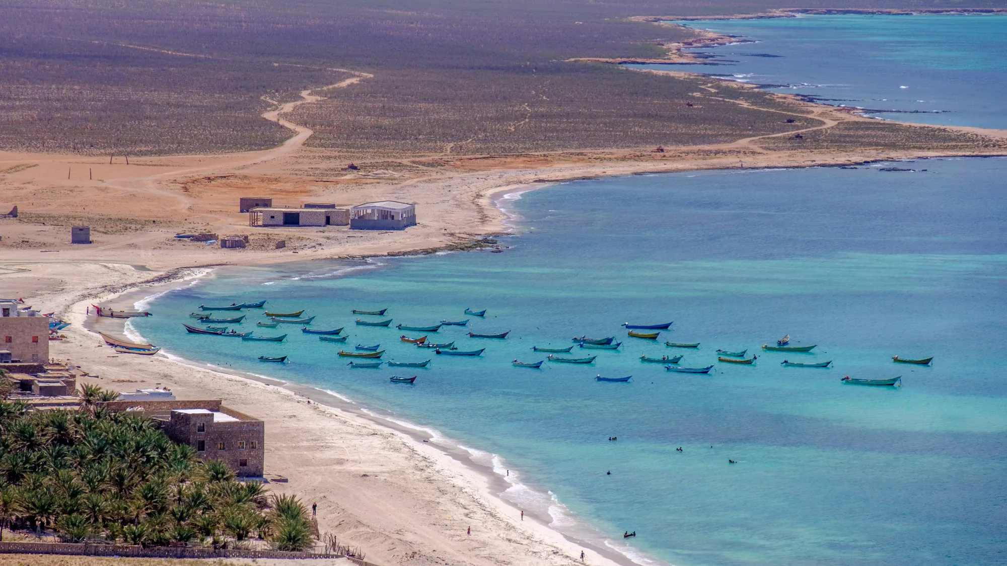 Fishing boats in the bay at Qalansiyah