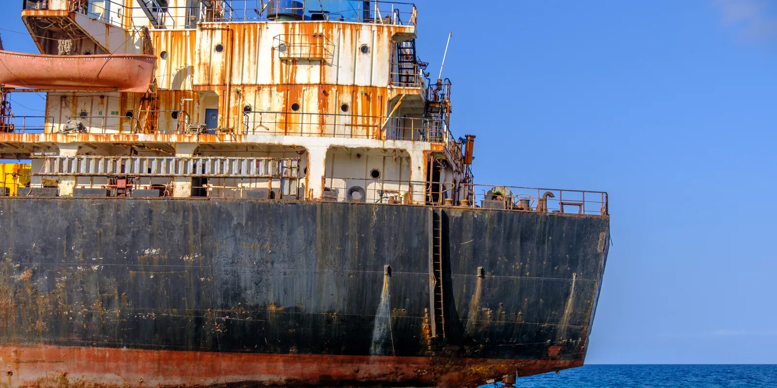 The wreck of the tanker Gulf Dove on the shore near Delisha